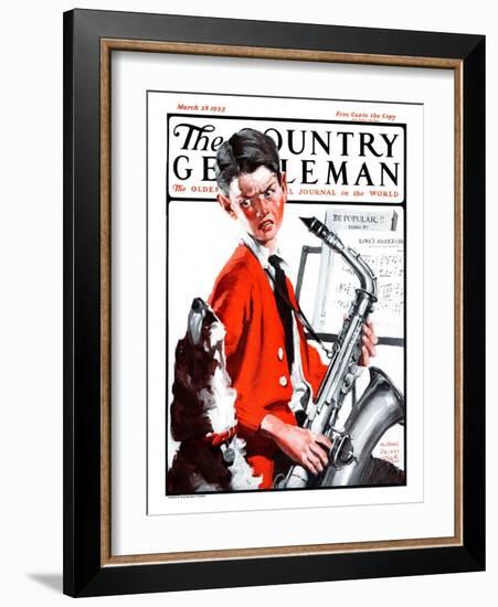 "Dog Doesn't Like Sax Sounds," Country Gentleman Cover, March 28, 1925-William Meade Prince-Framed Giclee Print