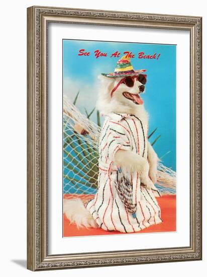 Dog Dressed in Beach Wear-null-Framed Art Print