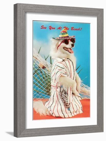 Dog Dressed in Beach Wear-null-Framed Art Print