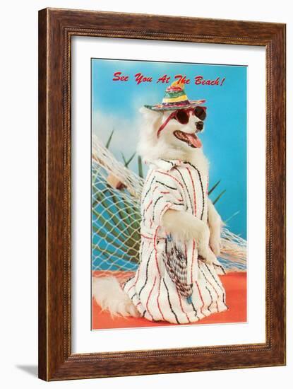 Dog Dressed in Beach Wear-null-Framed Art Print