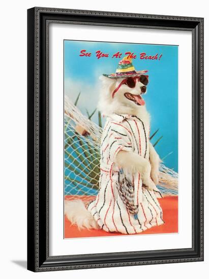 Dog Dressed in Beach Wear-null-Framed Art Print