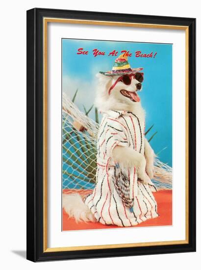 Dog Dressed in Beach Wear-null-Framed Art Print