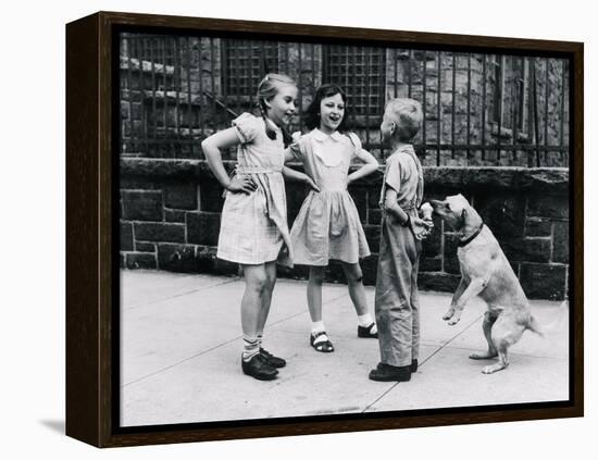Dog Eating Ice Cream Cone Hidden behind Boy's Back-William Milnarik-Framed Premier Image Canvas