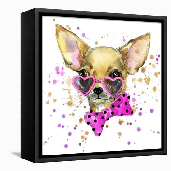Dog Fashion T-Shirt Graphics. Dog Illustration with Splash Watercolor Textured Background. Unusual-Dabrynina Alena-Framed Stretched Canvas