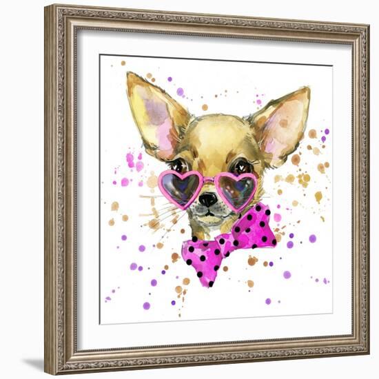 Dog Fashion T-Shirt Graphics. Dog Illustration with Splash Watercolor Textured Background. Unusual-Dabrynina Alena-Framed Art Print