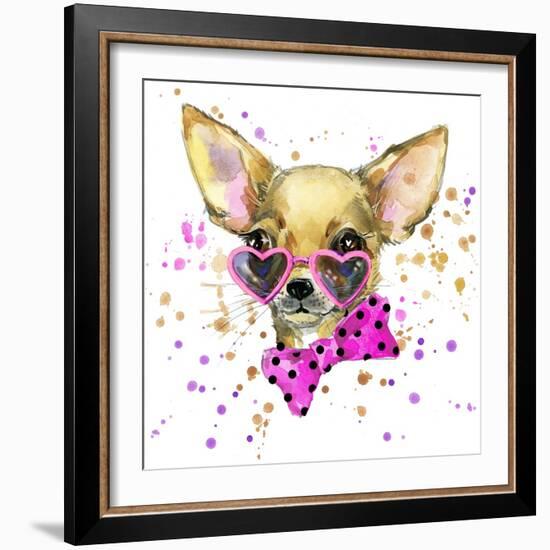 Dog Fashion T-Shirt Graphics. Dog Illustration with Splash Watercolor Textured Background. Unusual-Dabrynina Alena-Framed Art Print