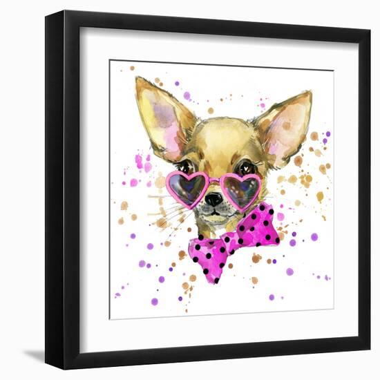 Dog Fashion T-Shirt Graphics. Dog Illustration with Splash Watercolor Textured Background. Unusual-Dabrynina Alena-Framed Art Print