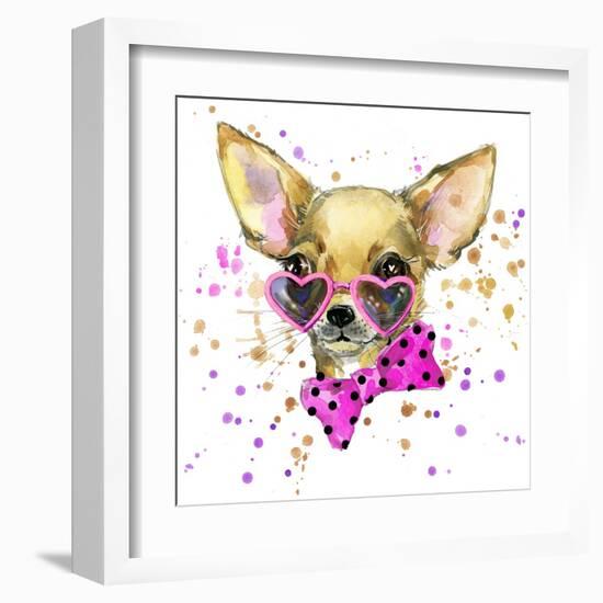 Dog Fashion T-Shirt Graphics. Dog Illustration with Splash Watercolor Textured Background. Unusual-Dabrynina Alena-Framed Art Print