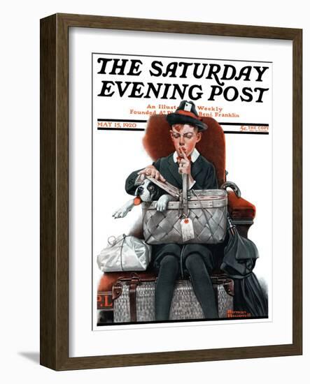 "Dog in Basket" or "Stowaway" Saturday Evening Post Cover, May 15,1920-Norman Rockwell-Framed Giclee Print
