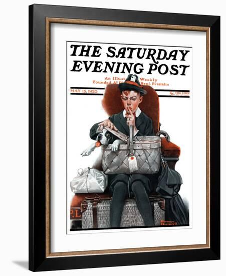 "Dog in Basket" or "Stowaway" Saturday Evening Post Cover, May 15,1920-Norman Rockwell-Framed Giclee Print