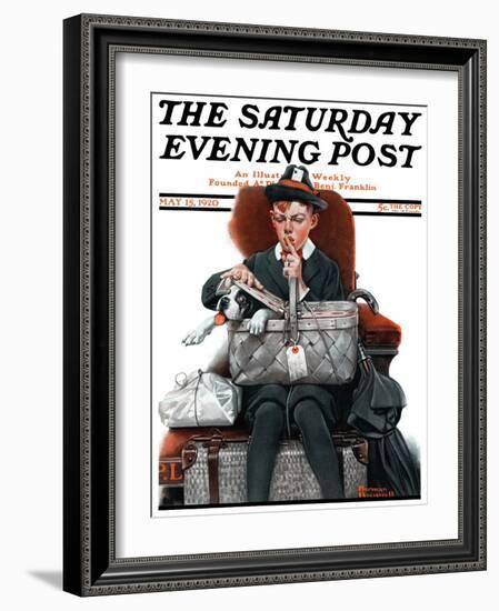 "Dog in Basket" or "Stowaway" Saturday Evening Post Cover, May 15,1920-Norman Rockwell-Framed Giclee Print