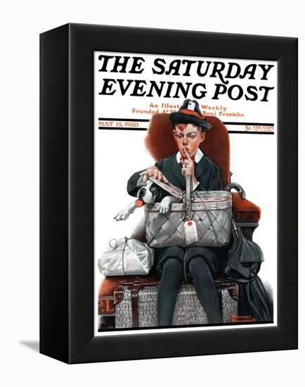 "Dog in Basket" or "Stowaway" Saturday Evening Post Cover, May 15,1920-Norman Rockwell-Framed Premier Image Canvas