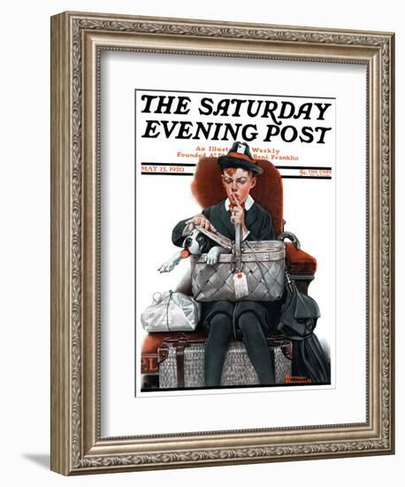 "Dog in Basket" or "Stowaway" Saturday Evening Post Cover, May 15,1920-Norman Rockwell-Framed Giclee Print