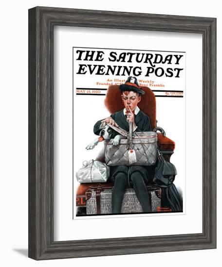 "Dog in Basket" or "Stowaway" Saturday Evening Post Cover, May 15,1920-Norman Rockwell-Framed Giclee Print