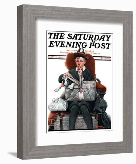 "Dog in Basket" or "Stowaway" Saturday Evening Post Cover, May 15,1920-Norman Rockwell-Framed Giclee Print