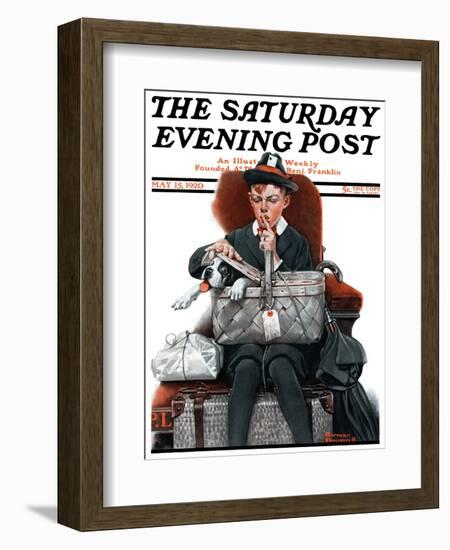 "Dog in Basket" or "Stowaway" Saturday Evening Post Cover, May 15,1920-Norman Rockwell-Framed Giclee Print