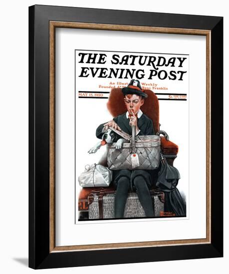 "Dog in Basket" or "Stowaway" Saturday Evening Post Cover, May 15,1920-Norman Rockwell-Framed Giclee Print