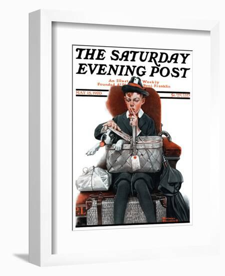 "Dog in Basket" or "Stowaway" Saturday Evening Post Cover, May 15,1920-Norman Rockwell-Framed Giclee Print