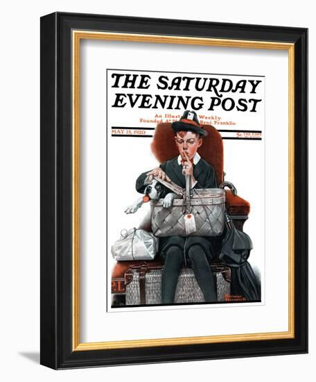 "Dog in Basket" or "Stowaway" Saturday Evening Post Cover, May 15,1920-Norman Rockwell-Framed Giclee Print