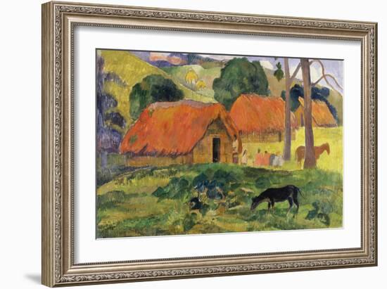 Dog in Front of Thatched Huts, 1892-Paul Gauguin-Framed Giclee Print