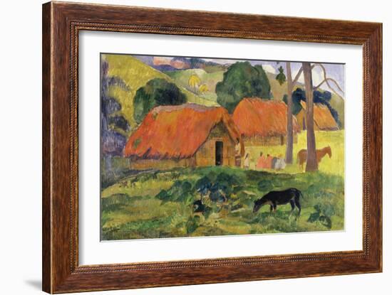 Dog in Front of Thatched Huts, 1892-Paul Gauguin-Framed Giclee Print