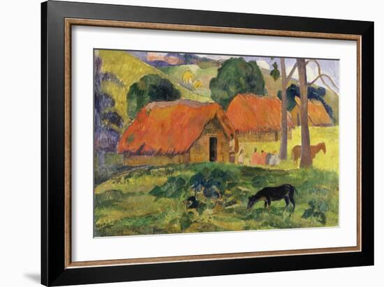 Dog in Front of Thatched Huts, 1892-Paul Gauguin-Framed Giclee Print