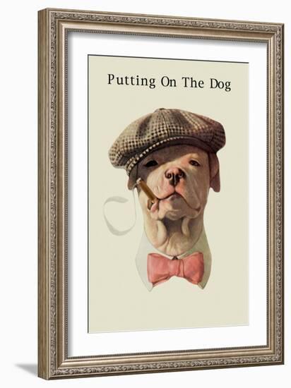 Dog in Hat and Bow Tie Smoking a Cigar-null-Framed Art Print
