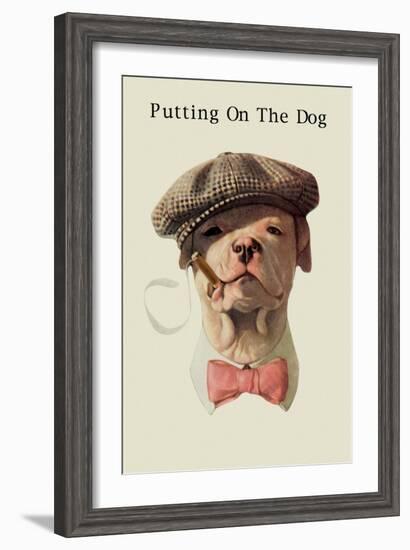 Dog in Hat and Bow Tie Smoking a Cigar-null-Framed Art Print