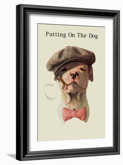 Dog in Hat and Bow Tie Smoking a Cigar-null-Framed Art Print