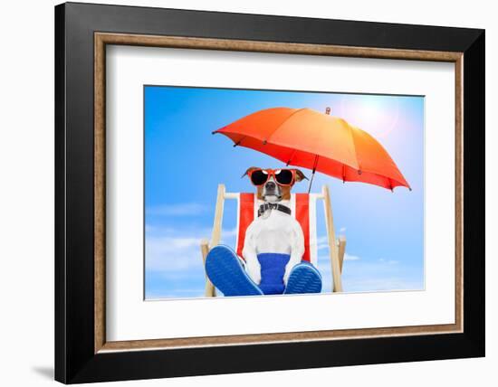Dog Listen To Music With A Music Player-Javier Brosch-Framed Photographic Print