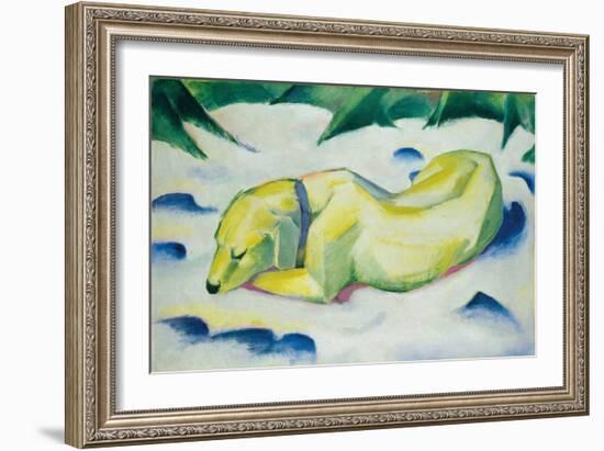 Dog Lying in the Snow, C.1911 (Oil on Canvas)-Franz Marc-Framed Giclee Print