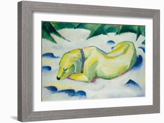 Dog Lying in the Snow, C.1911 (Oil on Canvas)-Franz Marc-Framed Giclee Print