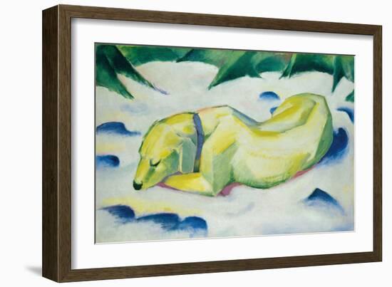 Dog Lying in the Snow, C.1911 (Oil on Canvas)-Franz Marc-Framed Giclee Print