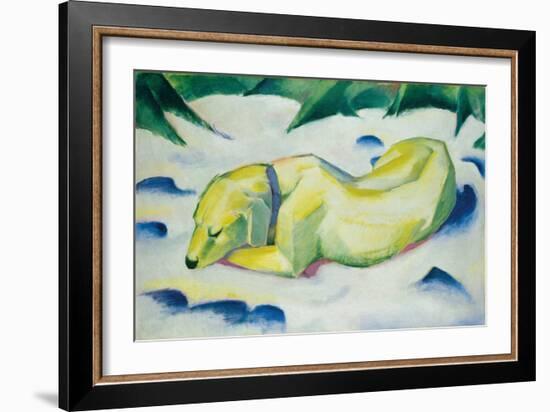 Dog Lying in the Snow, C.1911 (Oil on Canvas)-Franz Marc-Framed Giclee Print