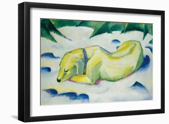 Dog Lying in the Snow, C.1911 (Oil on Canvas)-Franz Marc-Framed Giclee Print