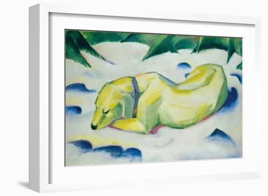 Dog Lying in the Snow, C.1911 (Oil on Canvas)-Franz Marc-Framed Giclee Print