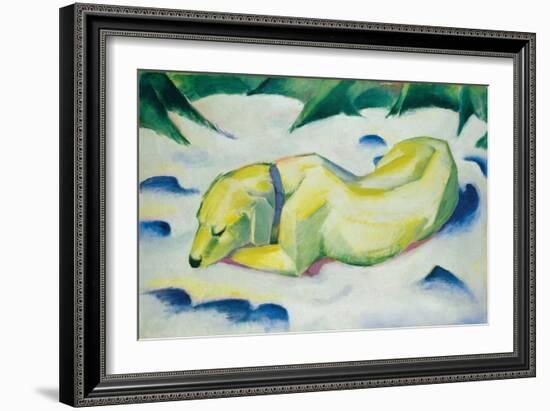 Dog Lying in the Snow, C.1911 (Oil on Canvas)-Franz Marc-Framed Giclee Print