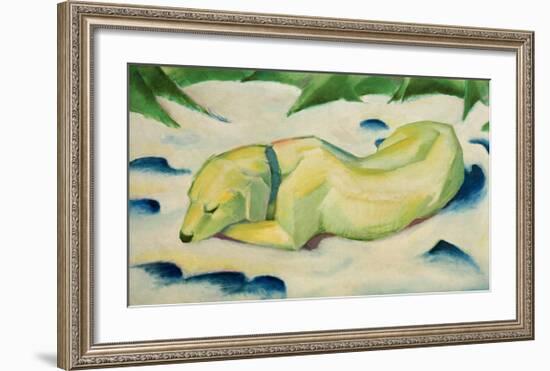 Dog lying in the snow-Franz Marc-Framed Giclee Print