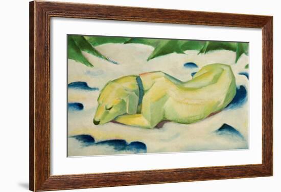 Dog lying in the snow-Franz Marc-Framed Giclee Print