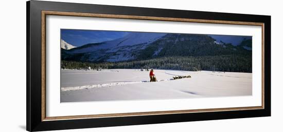 Dog Musher and Sled Dog Team on Snow-Covered Trail, Chugach Mountains, Alaska, USA-null-Framed Photographic Print