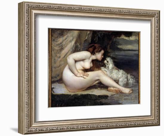 Dog Naked Woman. Portrait of Leontine Renaude. Painting by Gustave Courbet (1819-1877), 1861. Oil O-Gustave Courbet-Framed Giclee Print