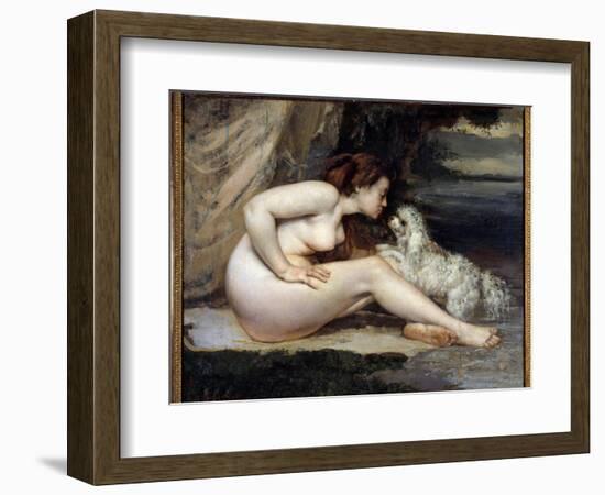 Dog Naked Woman. Portrait of Leontine Renaude. Painting by Gustave Courbet (1819-1877), 1861. Oil O-Gustave Courbet-Framed Giclee Print