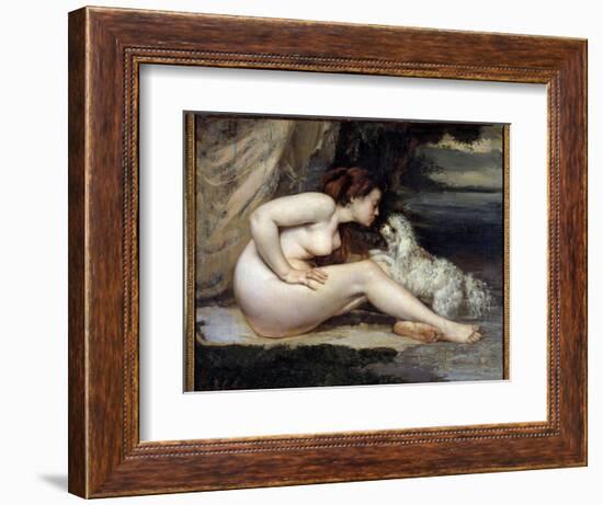 Dog Naked Woman. Portrait of Leontine Renaude. Painting by Gustave Courbet (1819-1877), 1861. Oil O-Gustave Courbet-Framed Giclee Print