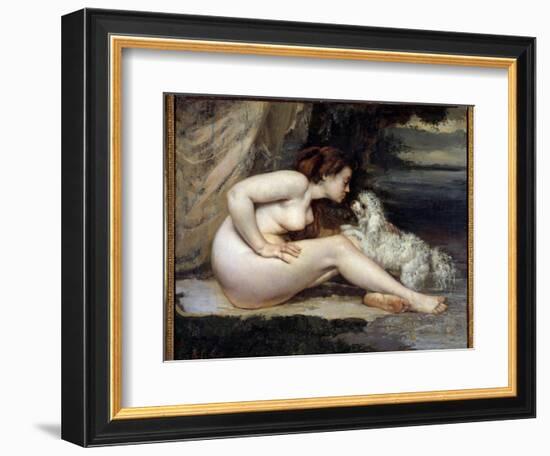 Dog Naked Woman. Portrait of Leontine Renaude. Painting by Gustave Courbet (1819-1877), 1861. Oil O-Gustave Courbet-Framed Giclee Print