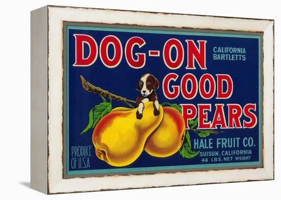 Dog On Good Pears Pear Crate Label - Suisun, CA-Lantern Press-Framed Stretched Canvas