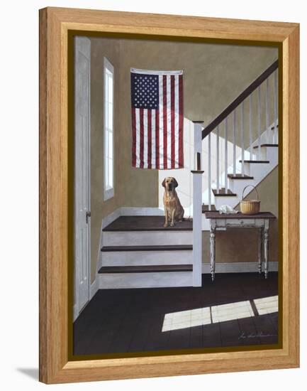 Dog on Stairs-Zhen-Huan Lu-Framed Premier Image Canvas