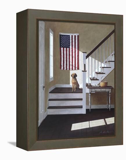 Dog on Stairs-Zhen-Huan Lu-Framed Premier Image Canvas