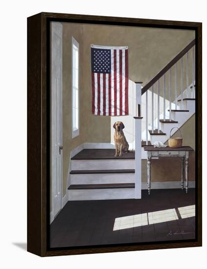 Dog on Stairs-Zhen-Huan Lu-Framed Premier Image Canvas