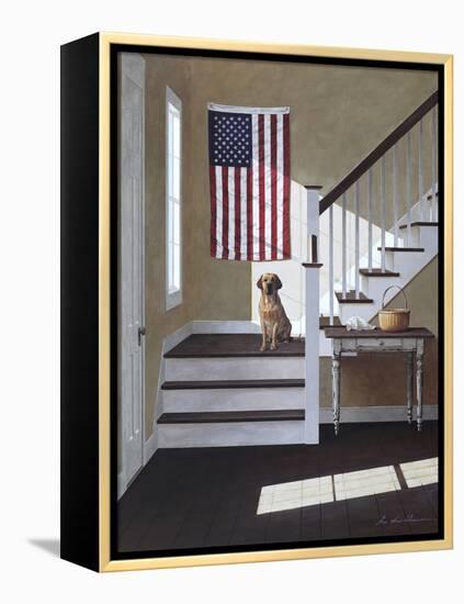 Dog on Stairs-Zhen-Huan Lu-Framed Premier Image Canvas