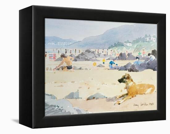 Dog on the Beach, Woolacombe, 1987-Lucy Willis-Framed Premier Image Canvas